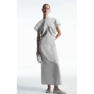 COS Spiral Seam Linen Blend Draped Modern Short Sleeve Maxi Dress